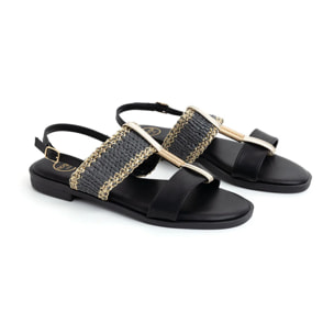 Sandalo con rifiniture oro - NERO