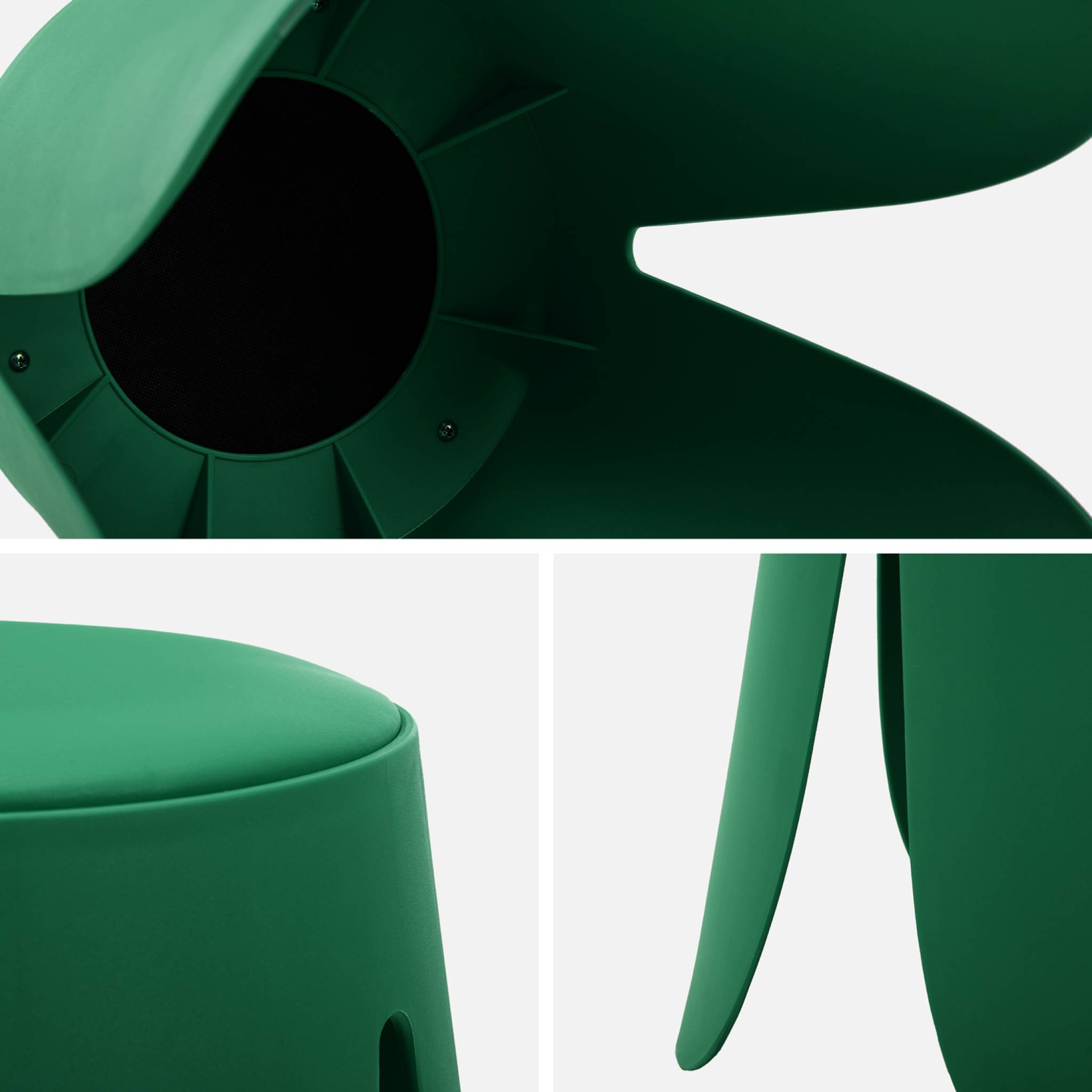 Set de 2 tabourets empilables. simili cuir vert. NIKI. Ø30 / 44 x H46cm