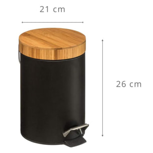 Cubo pedal 3L Metal Bamboo Negro