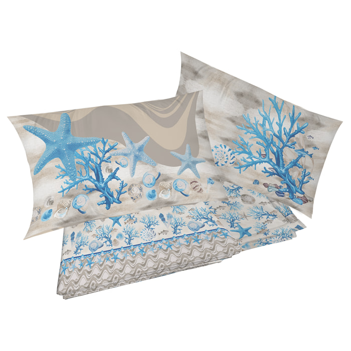 Completo letto marina azzurro 100% cotone