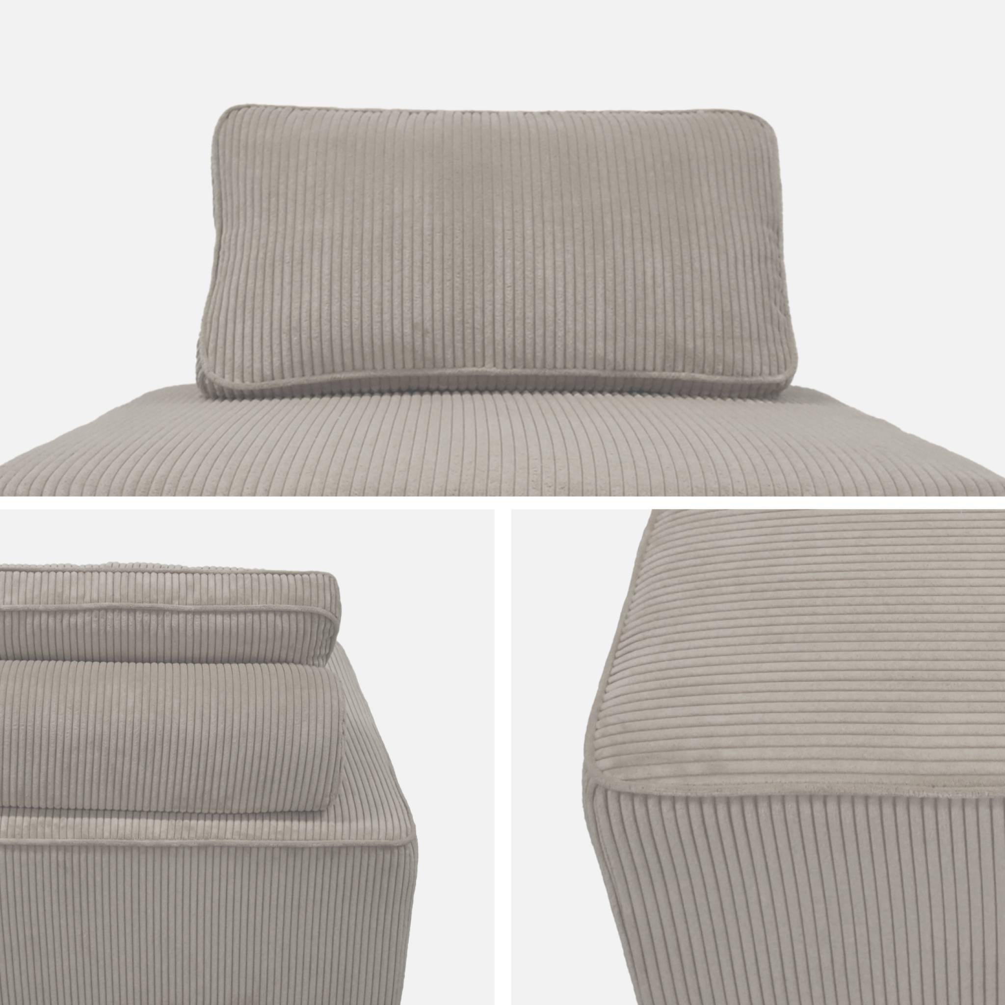 Lot de 3 chauffeuses pour canapé modulables velours côtelé gris clair avec un coussin