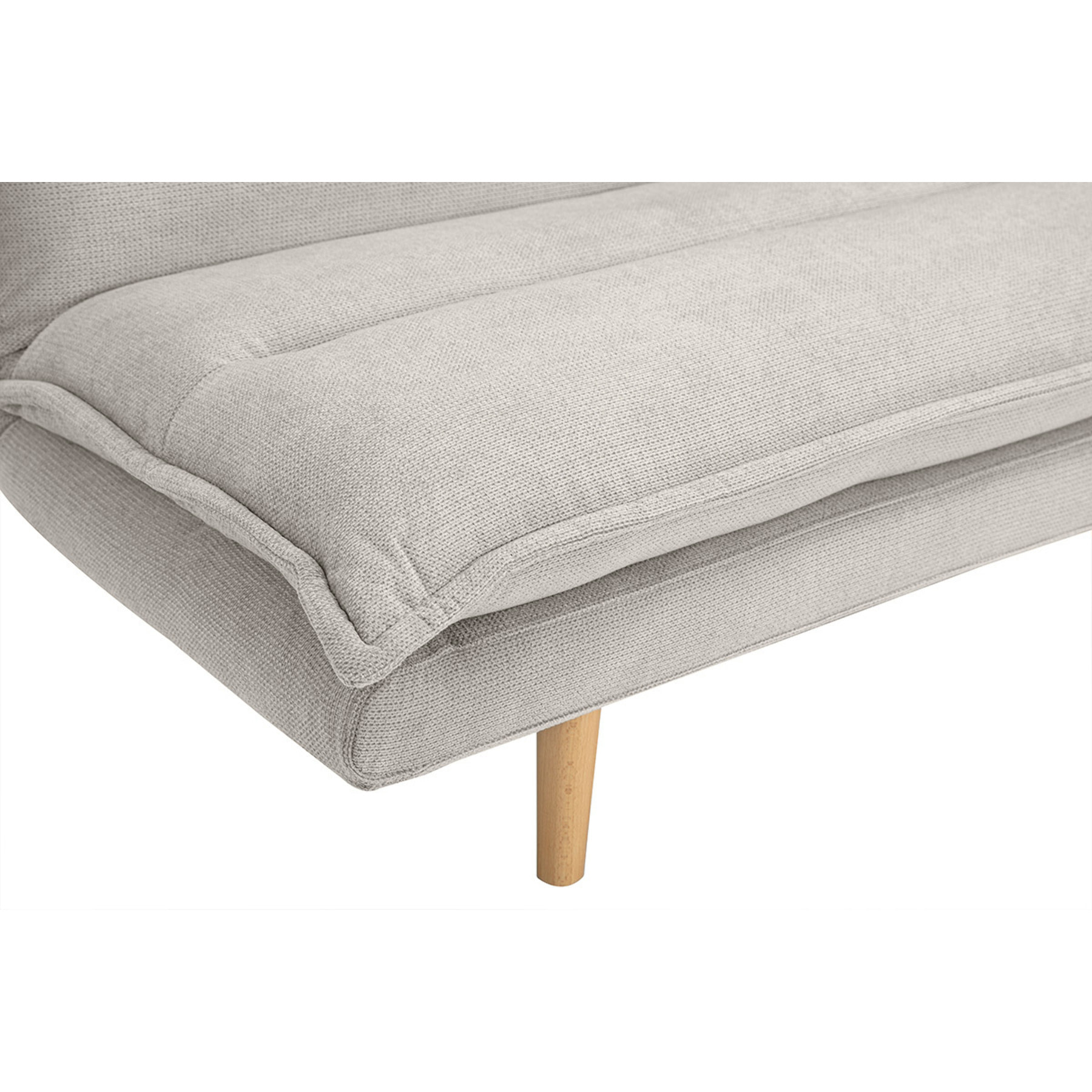 Canapé convertible 3 places en tissu chenille beige et bois clair BINGO