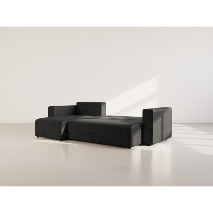 Topaze - canapé d'angle réversible 4 places convertible avec coffre en simili - Noir
