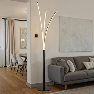 Lampadaire LED Tomasucci SCRATCH, métal noir mat et acrylique blanc, 150 cm, 30W, lumière blanc chaud