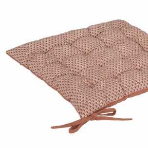 Galette de chaise imprimée et matelassée à nouettes - Terracotta