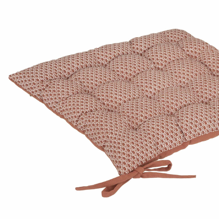 Galette de chaise imprimée et matelassée à nouettes - Terracotta