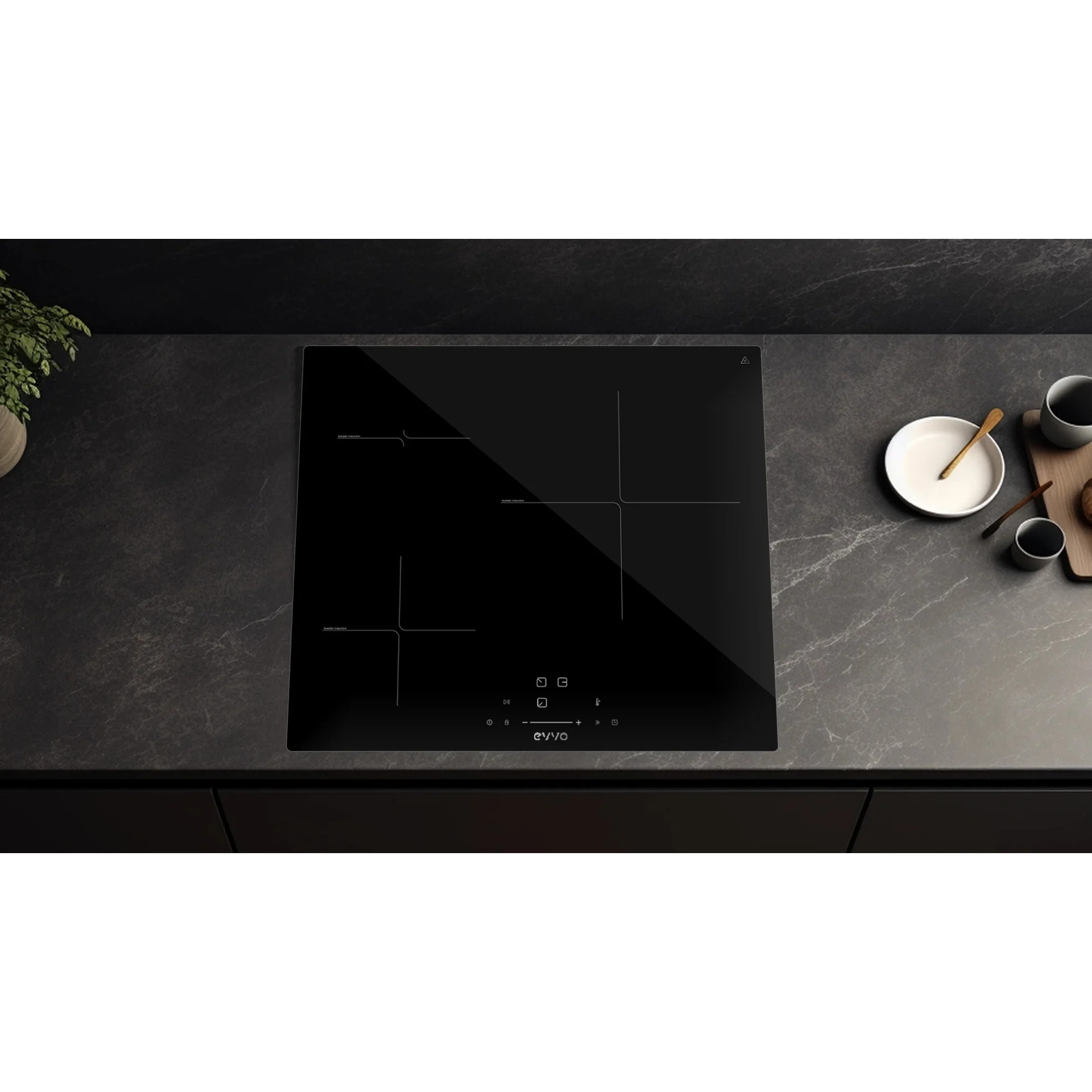 EVVO Placa Inducción 3 zonas de cocinado V61, Potencia máxima 7.200W, 9 niveles, máx diámetro 30 cm, booster, control táctil, indicador de calor