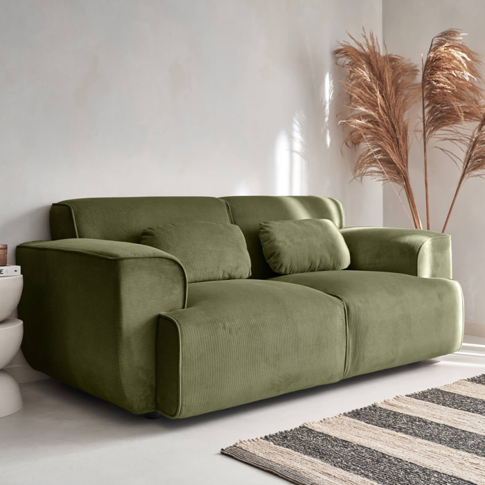 Canapé Wallas. 2 places. tissu velours côtelé vert L 180 x P 98 x H 73cm