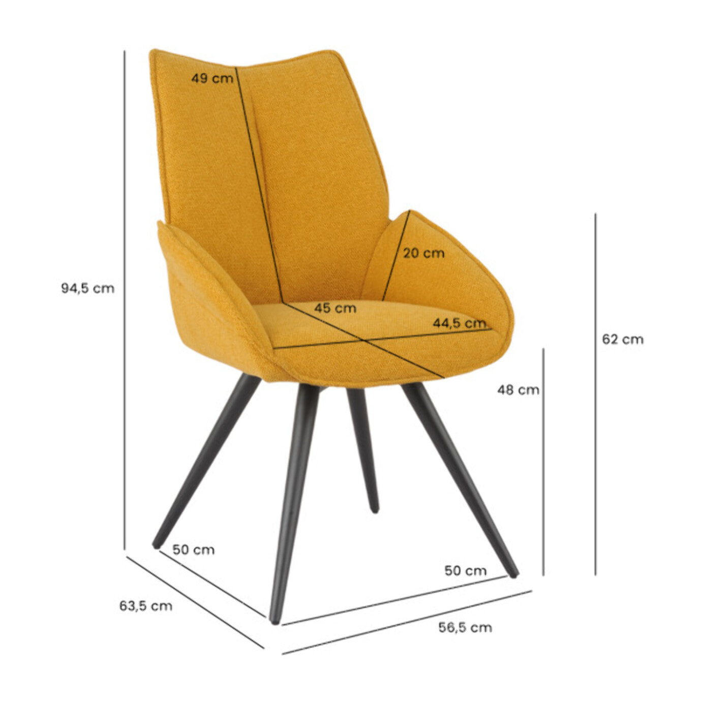 Chaise rotative 180° en tissu avec pieds évasés en métal noir - COLINE