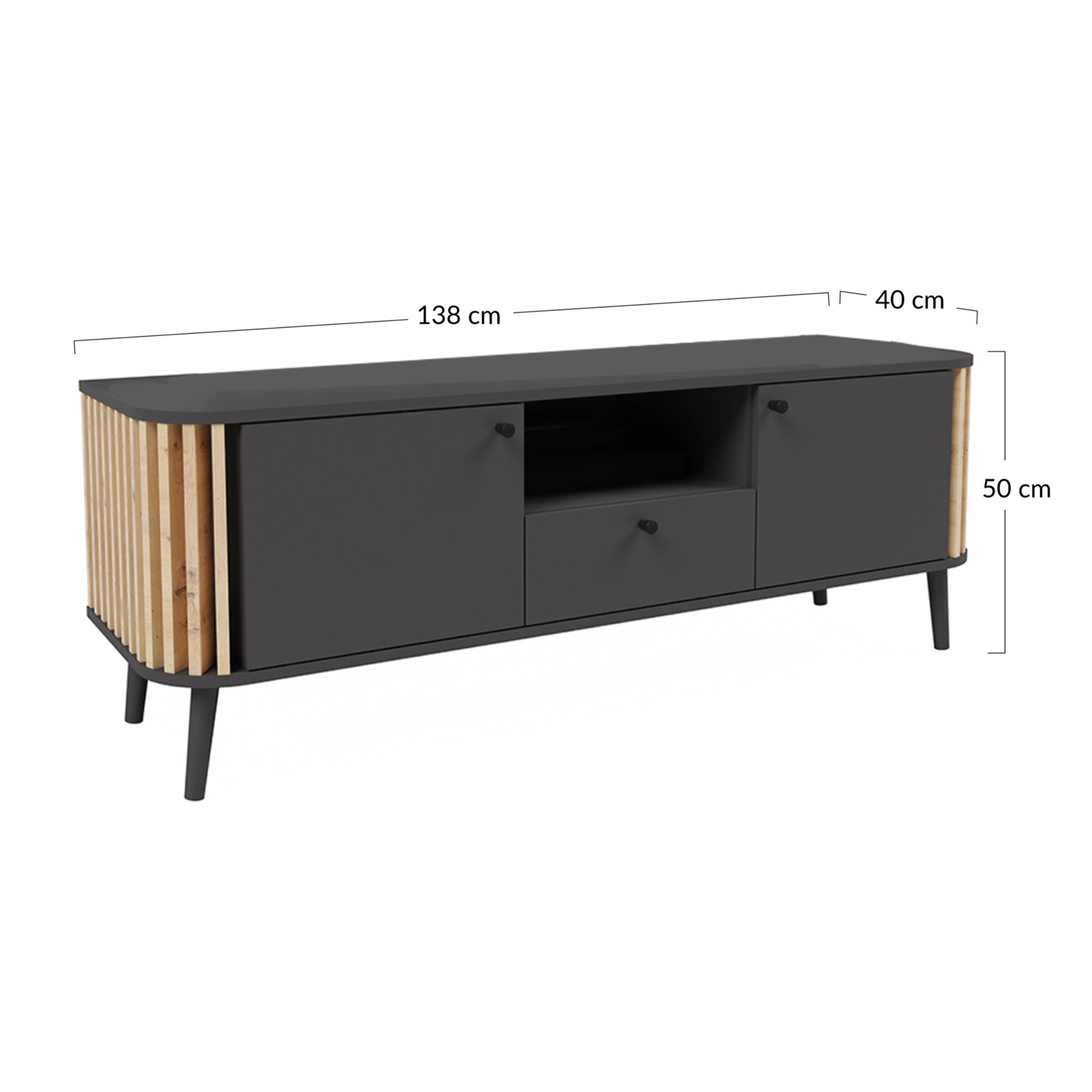Camberwell - meuble tv - gris et effet bois - 138 cm - Bois / Gris