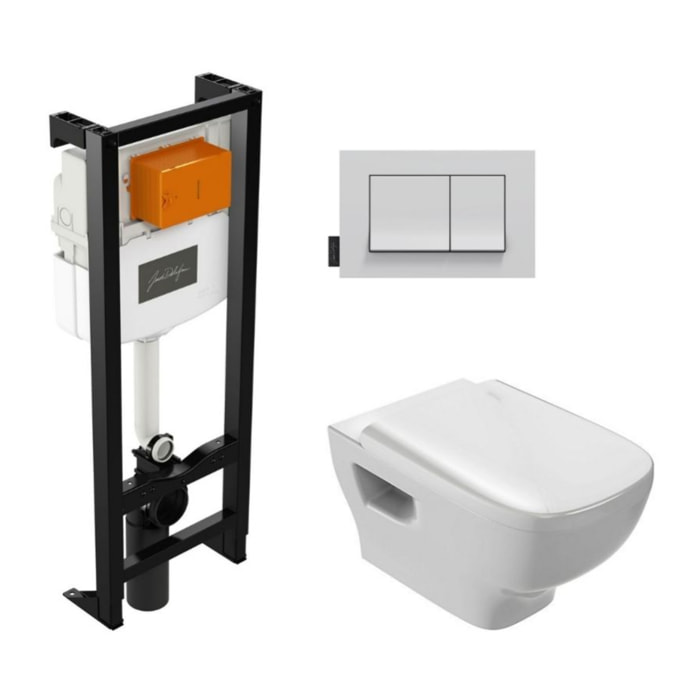 Jacob Delafon - Pack WC suspendu sans bride Struktura + abattant + plaque + bâti