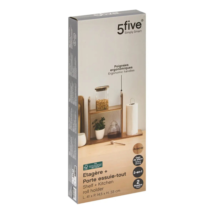 Etagère et porte-rouleau 2 niveaux Acacia