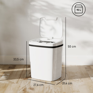 Cubo de Basura Cocina Automático 15 L, Papelera de Cocina con Sensor Infrarrojo y Modo Manual, Anillo de Retención, Antihuellas, para Oficina, Hogar, Blanco