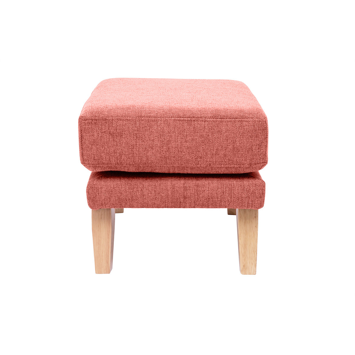Pouf repose-pieds déhoussable scandinave en tissu effet velours texturé terracotta et bois clair OSLO
