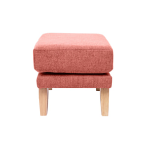 Pouf repose-pieds déhoussable scandinave en tissu effet velours texturé terracotta et bois clair OSLO