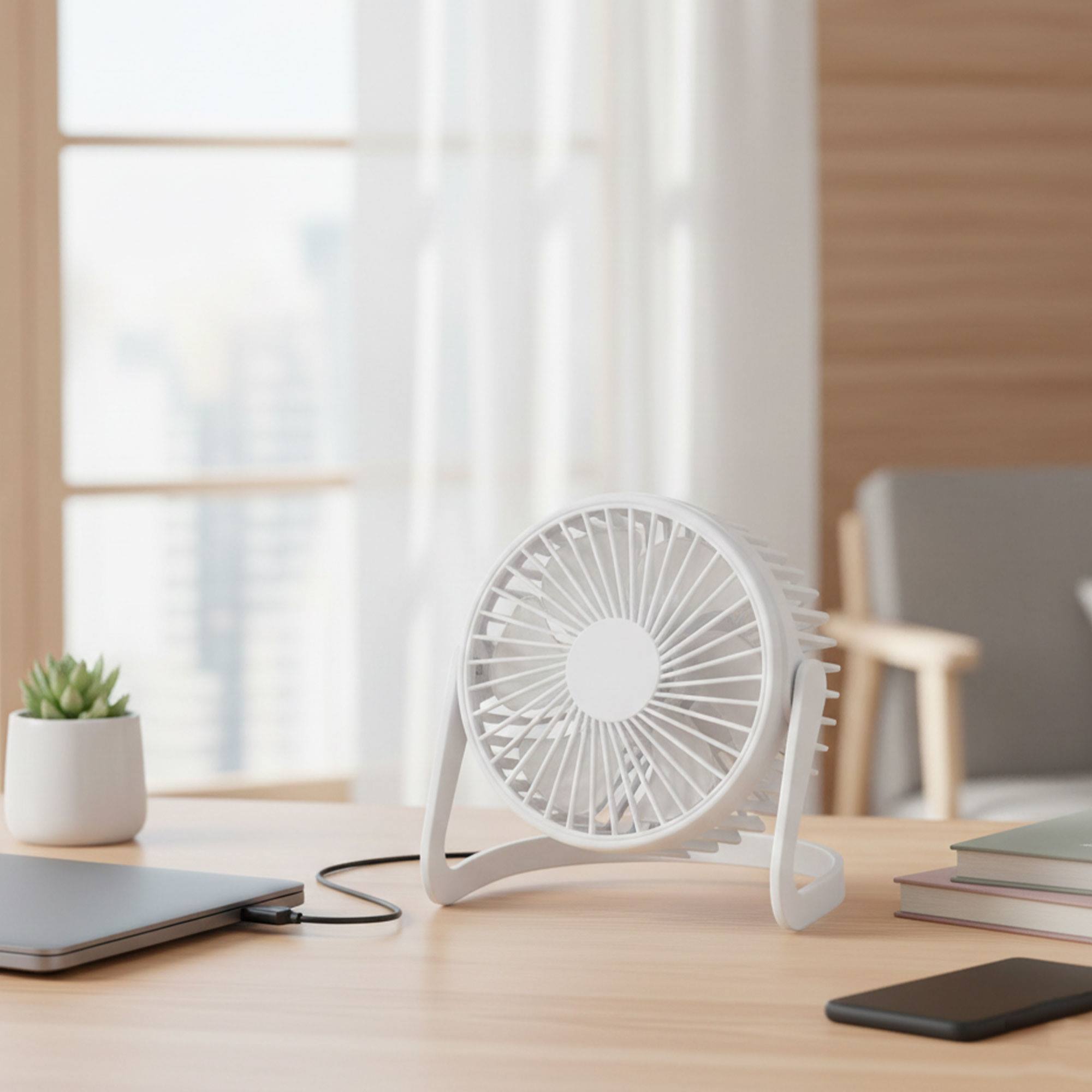 Home Ventilador de mesa USB Ø14,5x11,5cm en color blanco mate