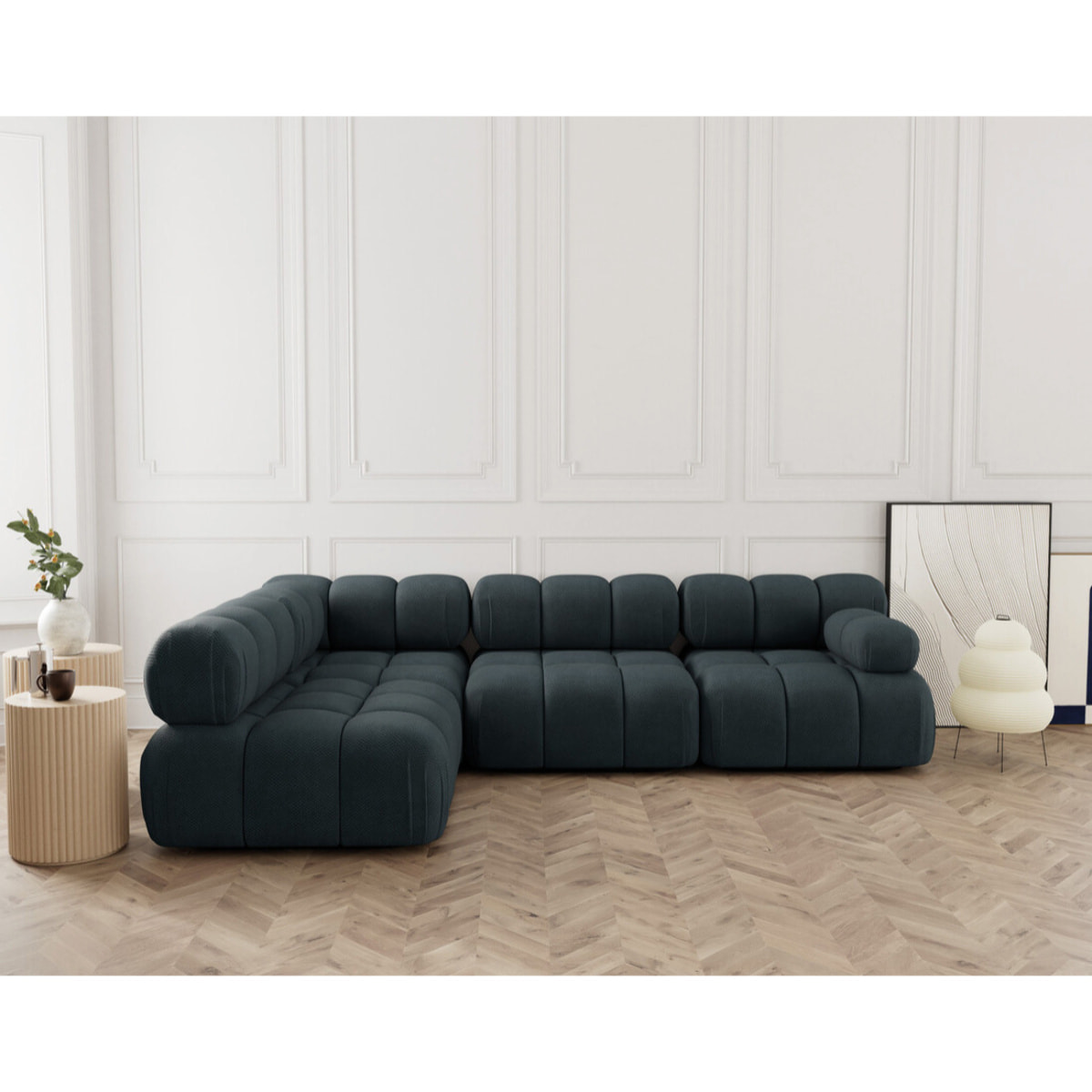 Ruby - canapé modulable d'angle gauche 5 places en velours texturé - Noir