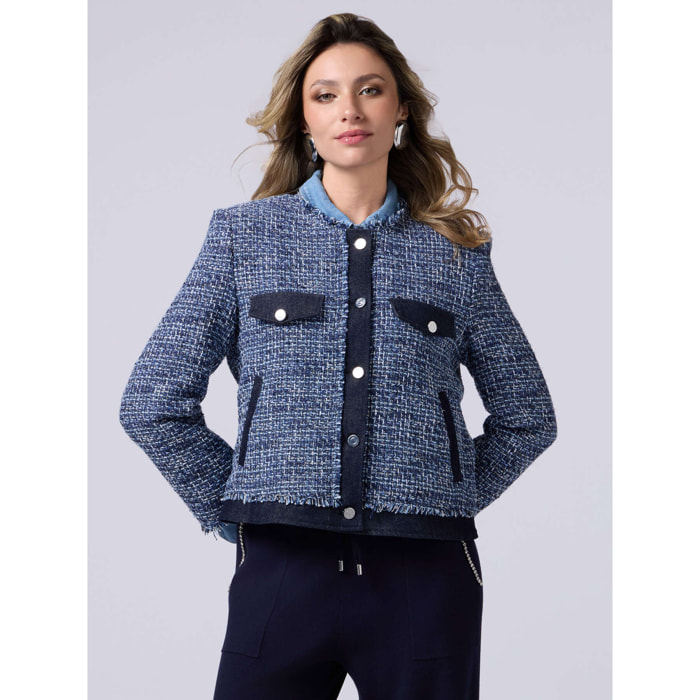 Oltre - Giacca in tweed con dettagli in denim - Blu