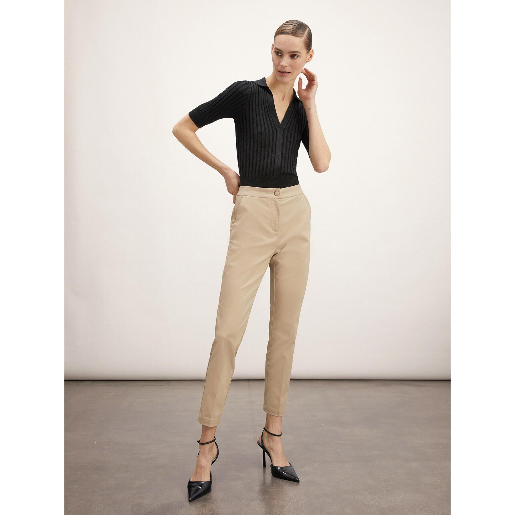 Motivi - Pantalones regular de cintura alta - Beige