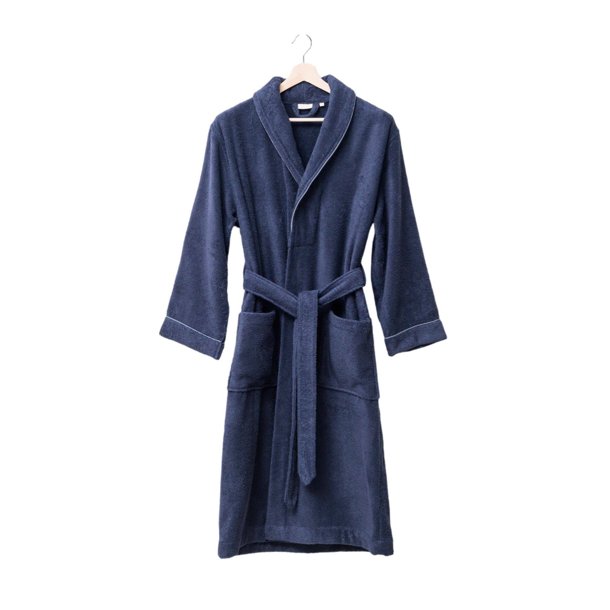 Albornoz s-m 100%algodón 360gsm azul con ribetes grises scalpers home