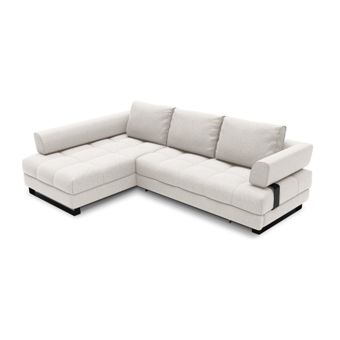 Canapé d'angle gauche convertible avec coffre de rangement "Clinton" 5 places en tissu structurel gris clair