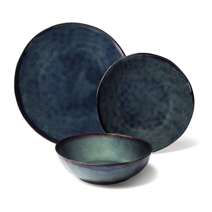 Service 12 assiettes Excelsa Artisan, stoneware, bleu