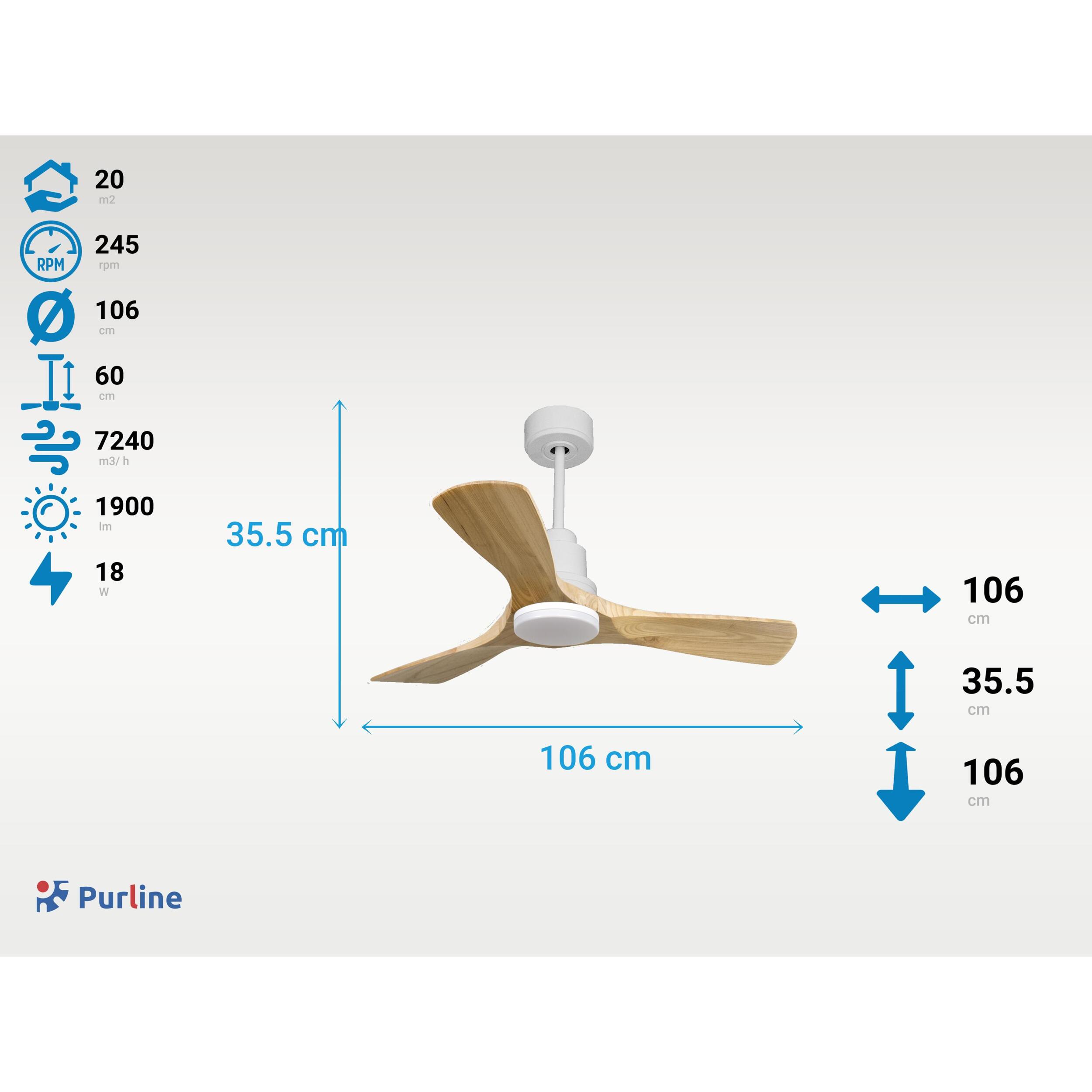 Ventilateur de plafond Réversible  Thermostat Dimmable Wifi Moteur à courant continu Toits en pente Télécommande Lumière à trois tons Hypersilence Mémoire