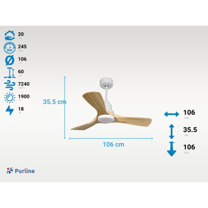 Ventilateur de plafond Réversible  Thermostat Dimmable Wifi Moteur à courant continu Toits en pente Télécommande Lumière à trois tons Hypersilence Mémoire