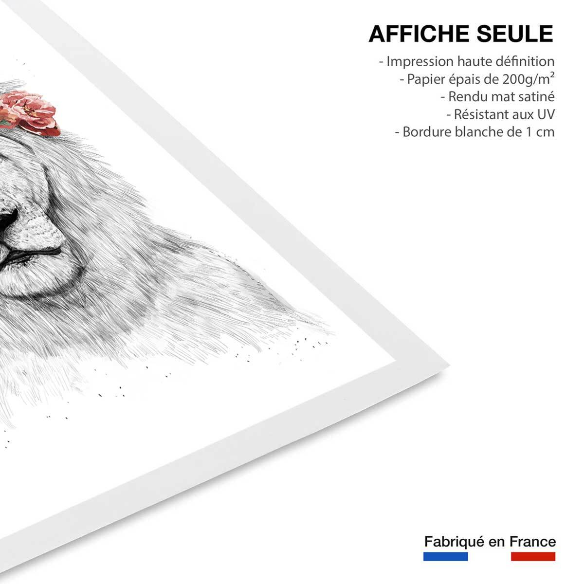 Affiche enfant lion et couronne de fleurs  Affiche seule