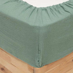 Drap housse "Flora" gaze de coton vert céladon 160x200cm