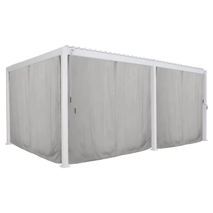 Kit de rideaux, moustiquaires et de rails pour tonnelle bioclimatique "Evora" 6 x 3,6m Gris clair