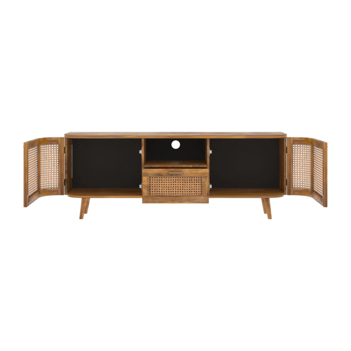 Meuble TV en bois de manguier et cannage 145 cm - Wava
