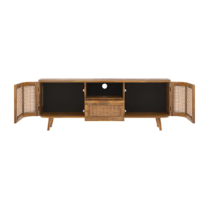 Meuble TV en bois de manguier et cannage 145 cm - Wava