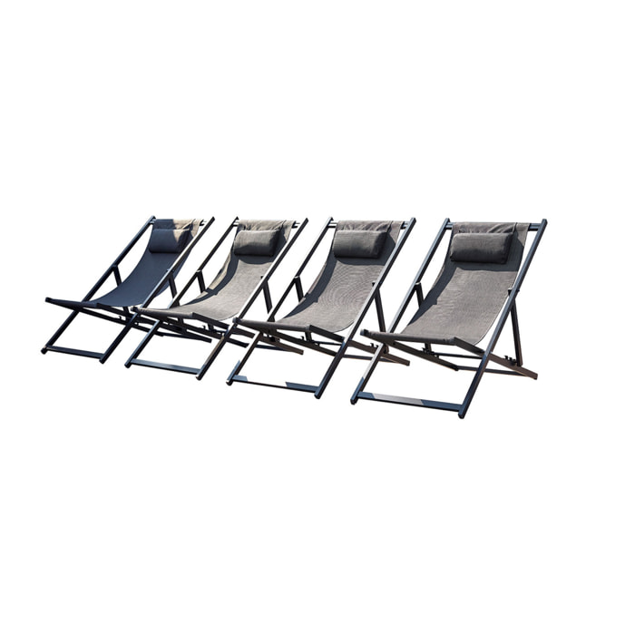 Lot de 4 transats alu gris BIDART