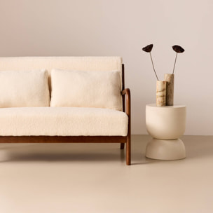 Banquette scandinave 2 places bois d'hévéa teinté noyer clair et bouclette LORENS
