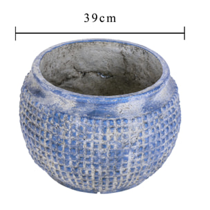 Vaso Cachepot In Ceramica Con Trama Geometrica. Larghezza 39 Cm - Pezzi 1 - 39X26X39cm - Colore: Blu - Bianchi Dino - Ceramica