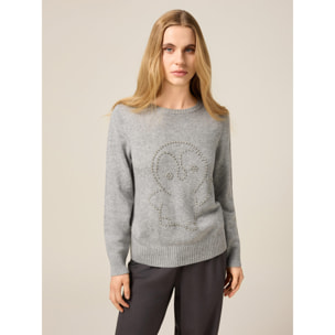 Oltre - Jersey mezcla cashmere con cristales - Gris