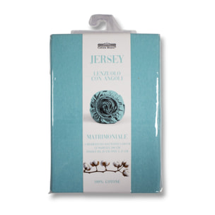 LENZUOLO SOTTO CON ANGOLI PER LETTO UNA PIAZZA E MEZZA IN JERSEY DI COTONE ACQUA