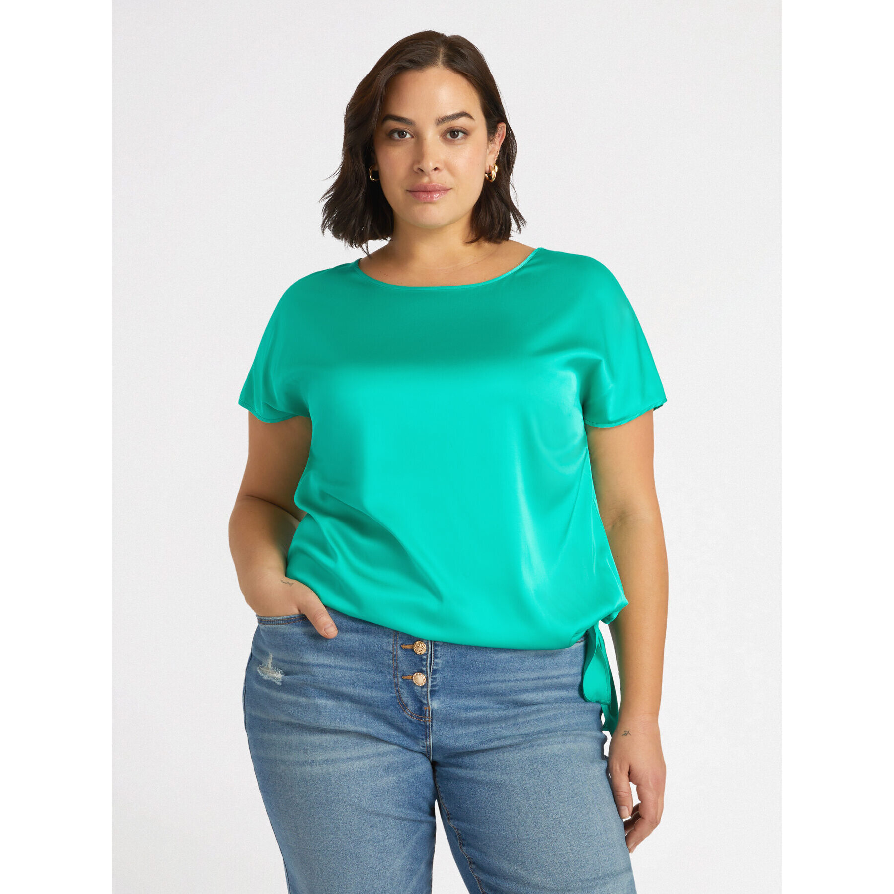 Fiorella Rubino - Blusa con viscosa LENZING™ ECOVERO™ con nodo - Verde acqua