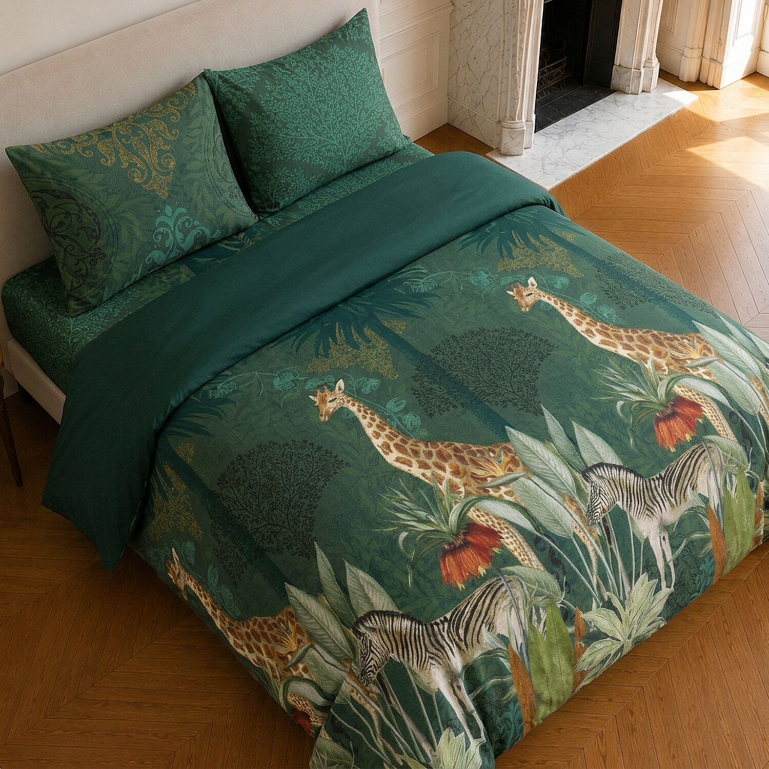 Parure housse de couette 100% coton motif tropical - ZAMBI