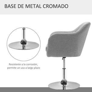 HOMCOM Taburete de Bar Giratoria 360° Silla de Oficina Cocina Peluquería con Altura Ajustable Respaldo Envolvente Reposabrazos y Cojín 60x60x79-91 cm Gris