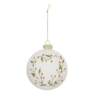 Boule verre cœur vert D.10cm blanc