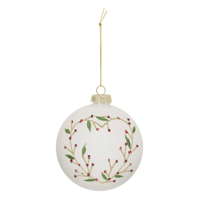Boule verre cœur vert D.10cm blanc