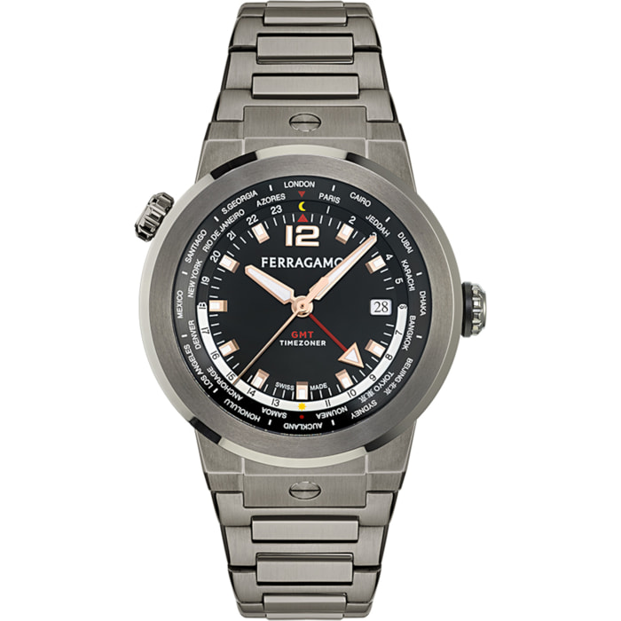 Ferragamo Reloj Analógico De Cuarzo. F-80 Worldtime