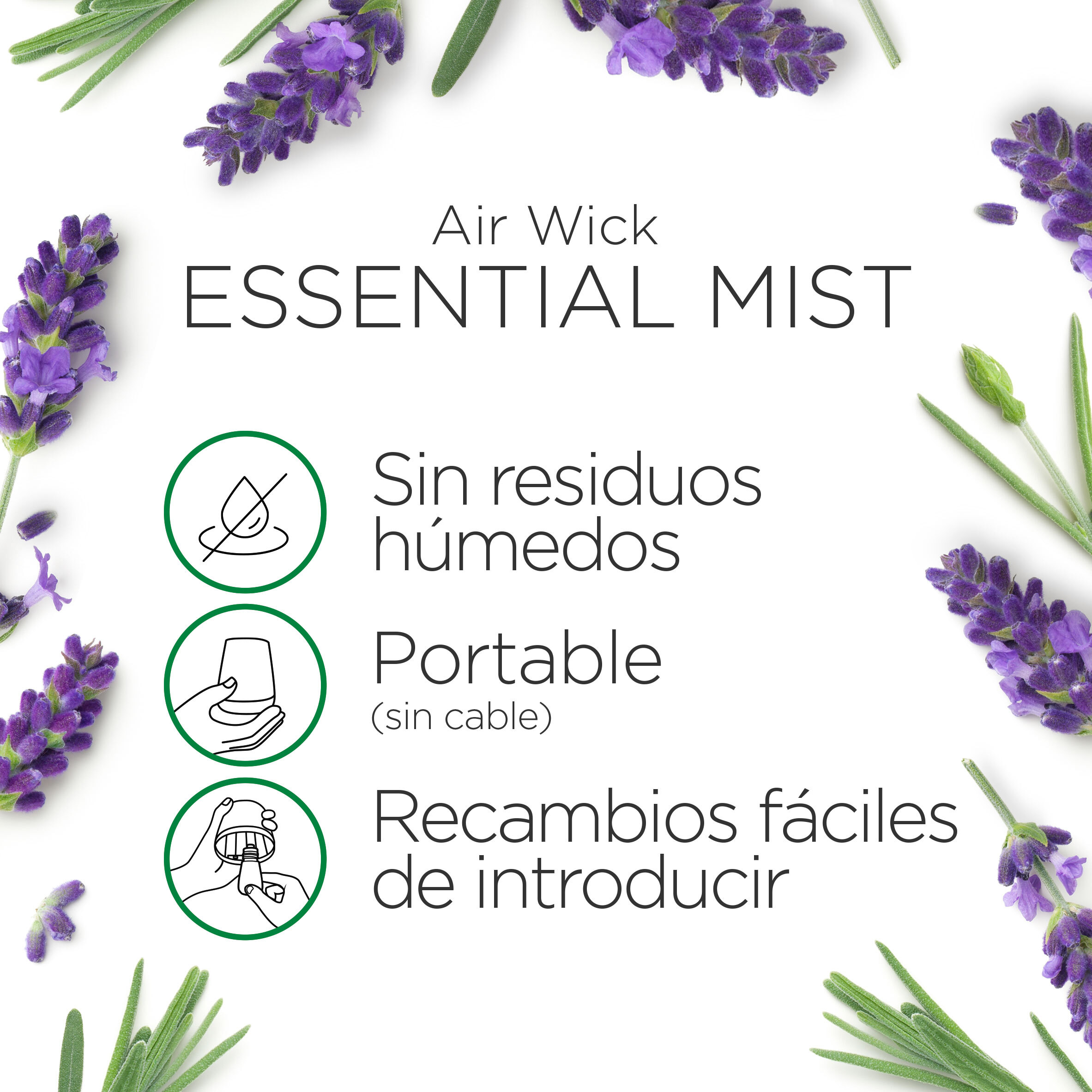 Air Wick Essential Mist - Aparato y recambios de ambientador difusor, esencia para casa con Aroma a Lavanda y Camomilla Tranquilizante - pack de 1 aparato y 2 recambios (2 * 45 Días)