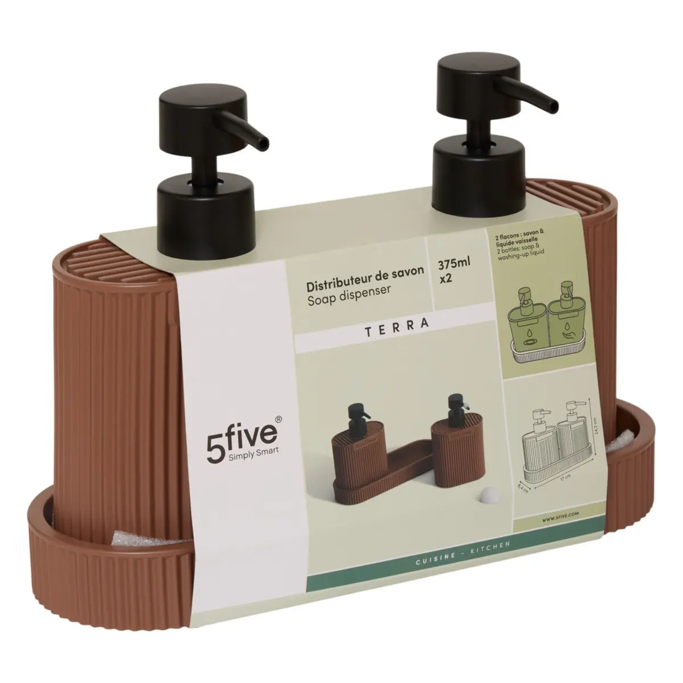 Distributeur de savon Terra ovale 375ml marron