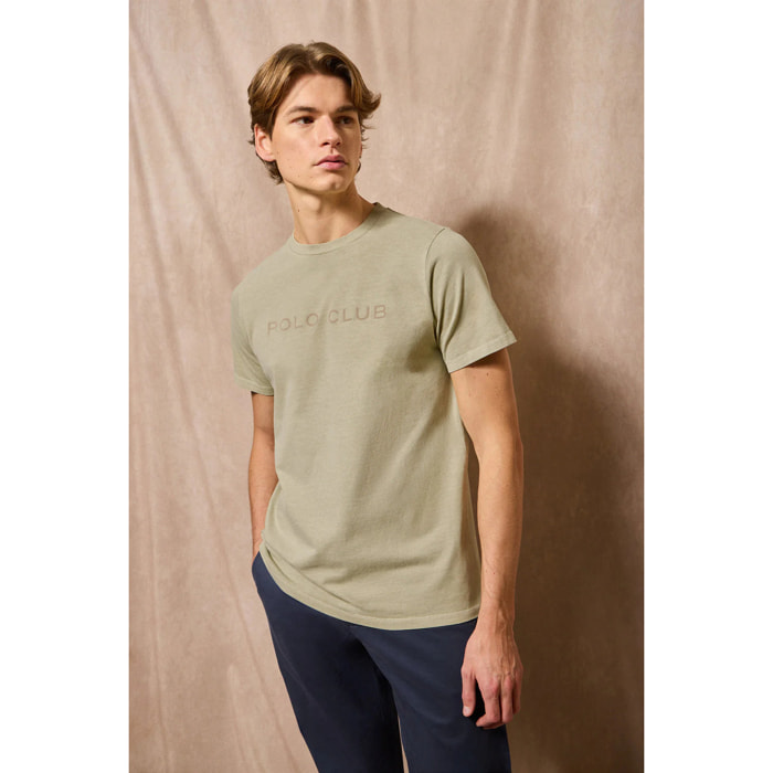 Camiseta Apolo garment dyed color piedra con logo Polo Club aterciopelado