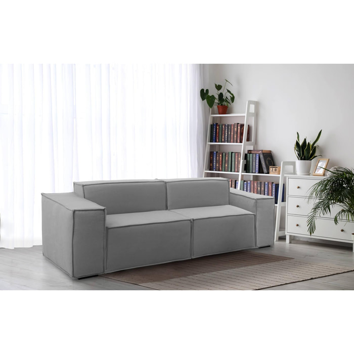 Divano fisso Paola, Divano componibile a 2 posti lineare, 100% Made in Italy, Sofà moderno da soggiorno in tessuto, Cm 220x95h70, Grigio