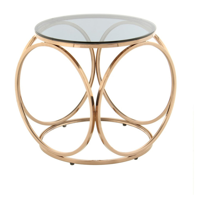 Tavolino Whitney 225 grigio e oro rosa con piano in vetro