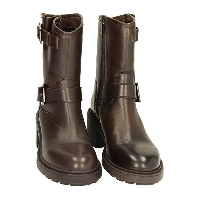 Biker in testa di moro tacco 5,5 cm in pelle